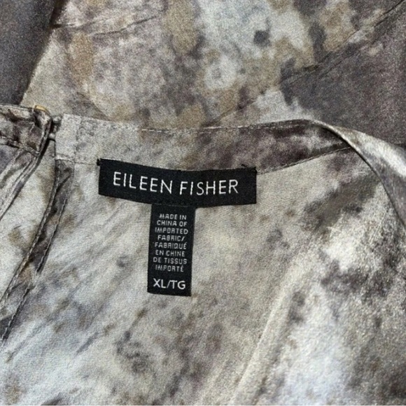 XL 100% silk Eileen Fisher top grey/tan - Picture 4 of 4
